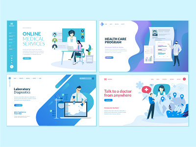 Set of web page design templates for medicine and health care abstract business concept development flat health care icon illustration interface medicine object people sign symbol technology template ui and ux vector web website