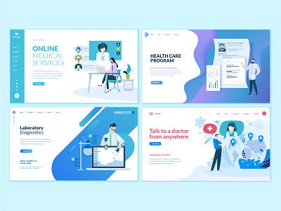 Set of web page design templates for medicine and health care