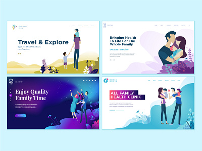 Set of web page design templates for family and health care