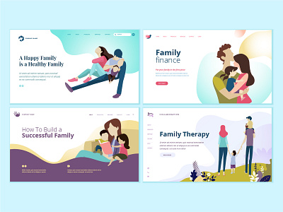 Set of web page design templates for family activities