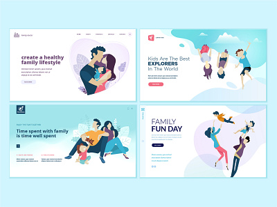 Set of web page design templates for family activities abstract concept family flat fun health care homepage icon illustration interface kids landing layout logo people technology template vector web website