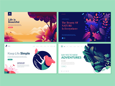 Set of web page design templates for beauty and nature