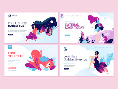 Set of web page design templates for beauty and nature