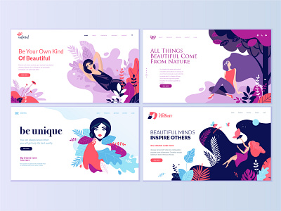 Set of web page design templates for beauty and nature abstract banner beauty cosmetics flat health care icon illustration interface landing layout logo nature people spa template vector web website woman