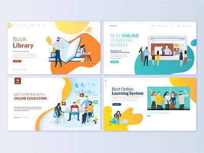 Set of web page design templates for education book course e learning education flat icon illustration interface internet layout logo people school technology template training vector video tutorial web website