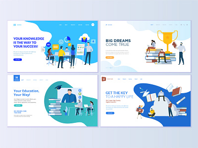 Set of web page design templates for education app book business course e learning education flat icon illustration internet layout logo people school technology template training vector web website