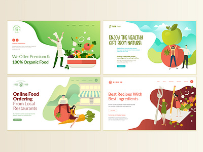 Set of web page design templates for food and drink abstract banner drink flat food fruit healthy icon illustration interface layout logo natural organic restaurant template vector vegetable web website