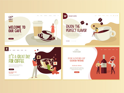 Set of web page design templates for food and drink abstract banner cafe bar coffee drink flat food icon illustration interface layout logo organic restaurant template vector vineyard web website wine