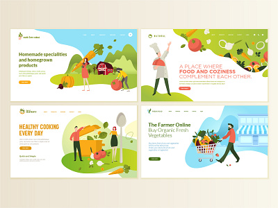 Set of web page design templates for food and drink abstract drink e commerce flat food fruit healthy icon illustration interface layout logo natural organic restaurant template vector vegetable web website