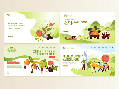 Set of web page design templates for organic food and drink abstract drink e commerce flat food fruit healthy icon illustration interface layout logo natural organic restaurant template vector vegetable web website