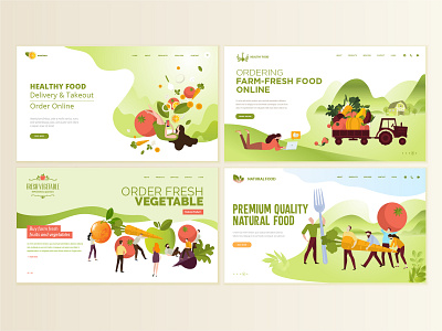 Set of web page design templates for organic food and drink