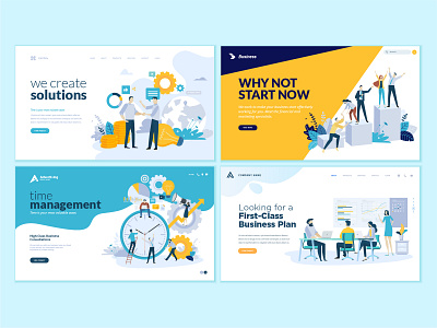 Set of business web page design templates abstract business concept flat icon illustration interface layout logo management people startup strategy success teamwork technology template vector web website