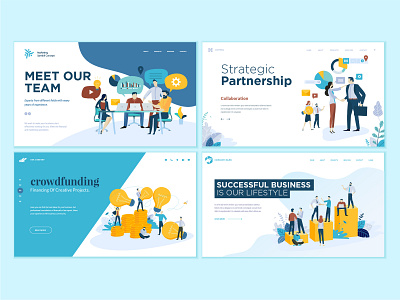 Set of business web page design templates abstract business concept crowdfunding flat icon illustration interface layout logo marketing people startup success teamwork technology template vector web website