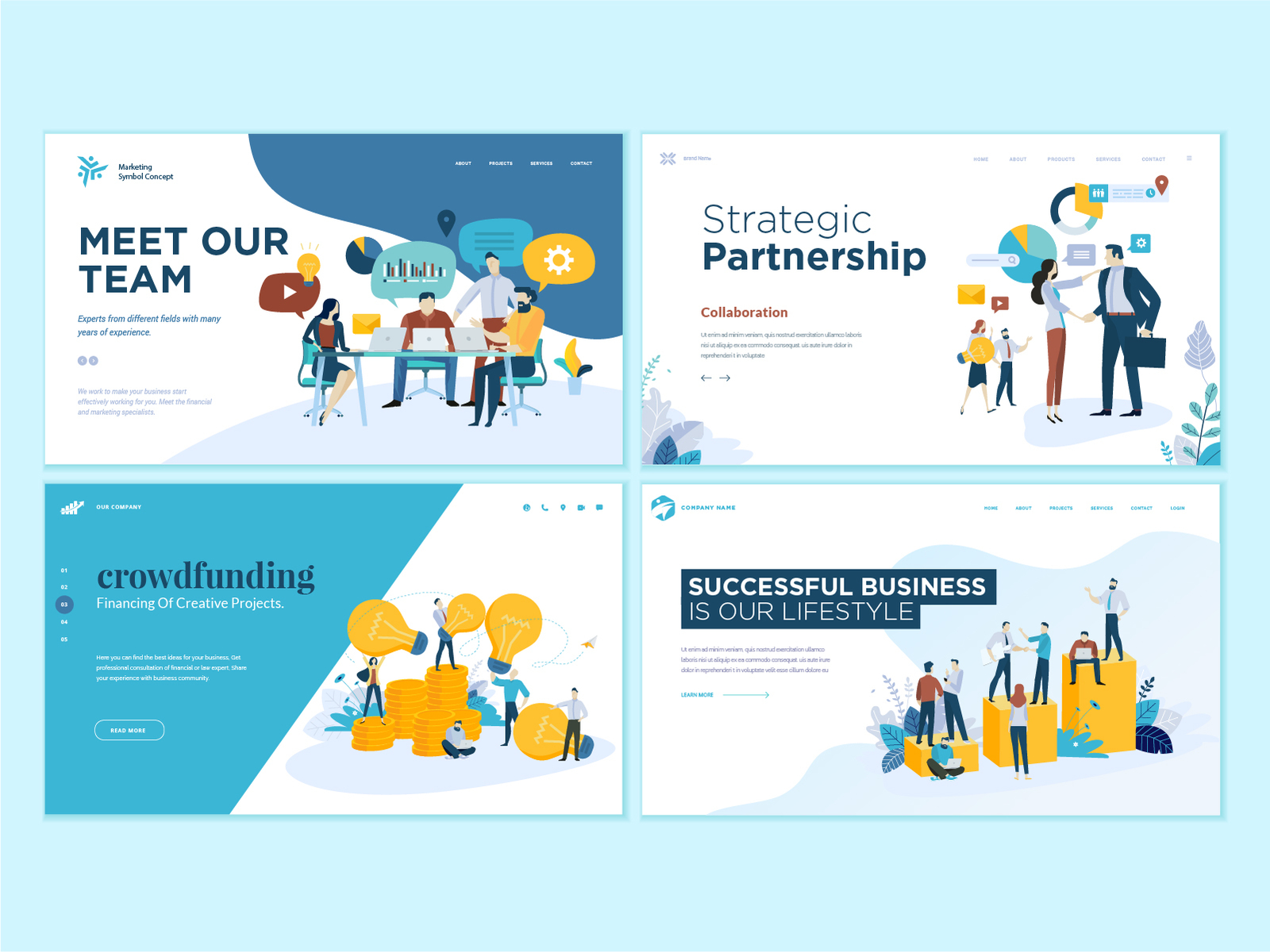 Set of business web page design templates by PureSolution on Dribbble