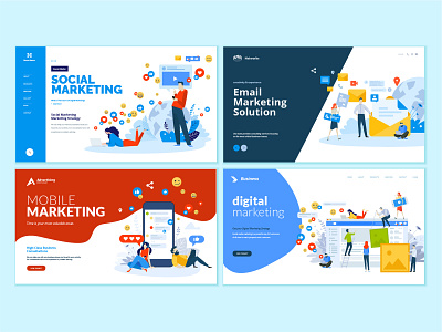 Set of web page design templates for digital marketing