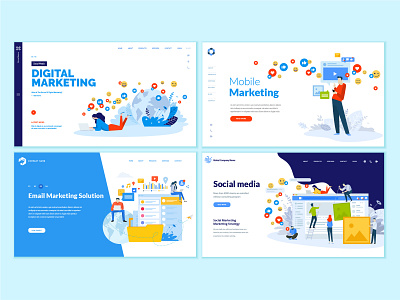 Set of web page design templates for social media business communication concept flat icon illustration interface internet layout logo marketing mobile networking people social network technology template vector web website