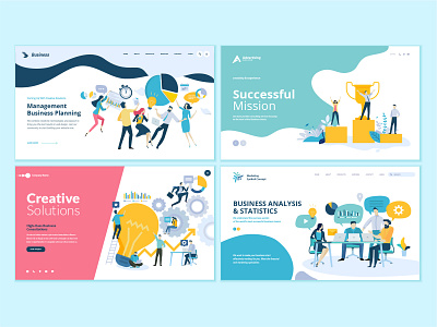 Set of business web page design templates abstract business concept crm flat icon illustration interface layout logo management people project success teamwork technology template vector web website