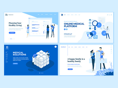 Set of Medical Web Page Design Templates abstract doctor family flat health care healthcare healthy living icon illustration insurance layout medical medicine page people team template vector web website