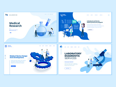 Set of Medical Web Page Design Templates abstract diagnostics doctor flat health care healthcare icon illustration laboratory layout medical medicine page people research science template vector web website