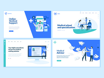 Set of Medical Web Page Design Templates abstract career doctor flat health care healthcare hr icon illustration layout medical medicine online support page people school template vector web website