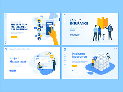 Set of Business Web Page Design Templates abstract app banking business family finance flat icon illustration insurance logo management page people project technology template vector web website