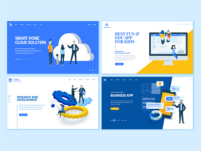 Set of Business Web Page Design Templates abstract app business cloud development education entertainment family flat icon illustration kid logo page people technology template vector web website