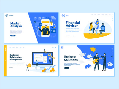 Set of Business Web Page Design Templates abstract analysis app business communication crm data finance flat icon illustration management page people puzzle technology template vector web website