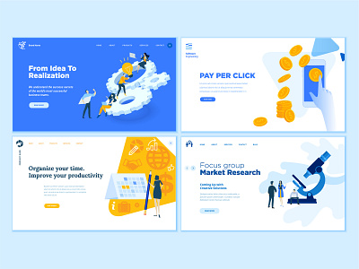 Set of Business Web Page Design Templates app business calendar icon idea illustration management market page pay per click people project research startup technology template time vector web website