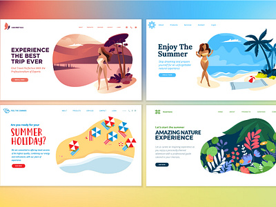 Set of Flat Design Web Page Templates concept flower holiday illustration layout nature outdoor people sea season social media summer template tourism travel vacation vector web website