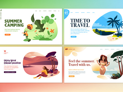 Set of Flat Design Web Page Templates advertising banner beach flat holiday illustration landscape layout nature people sea season social summer template travel vector web website