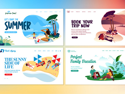 Set of Flat Design Web Page Templates advertising banner beach flat holiday illustration landscape layout nature people sea season social summer template travel vector web website