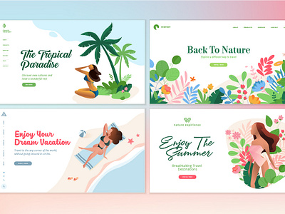 Set of Flat Design Web Page Templates advertising beach beauty flat holiday illustration landscape layout nature people sea season social summer template travel vector web website