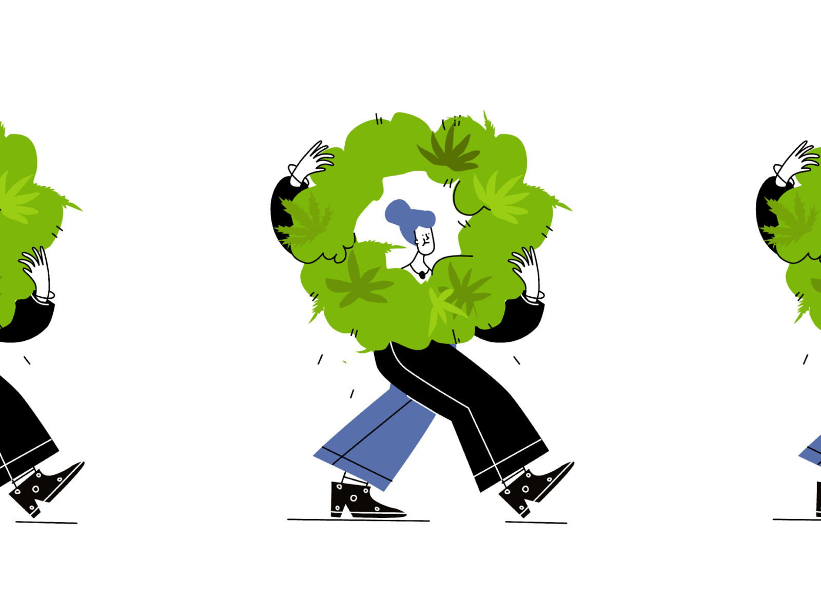 Girl carry a marijuana Bush adobe illustrator cartoon character design feminism flat illustration line art ui vector