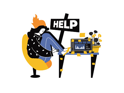 Emotional burnout woman vector llustration adobe illustrator animation cartoon character flat illustration line art ui vector