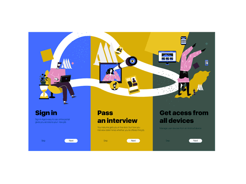 Onboarding for a recruitment company aftereffects animation bodymovin illsutration lottie motion design onboarding onboarding screen uiux
