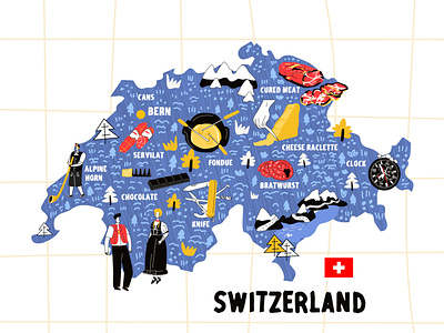 Switzerland map flat hand drawn vector illustration