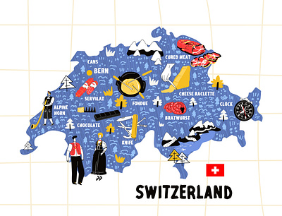 Switzerland map flat hand drawn vector illustration adobe illustrator character hand drawn illustration lettering map procreate sketch ui vector