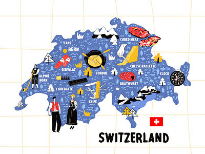 Switzerland map flat hand drawn vector illustration
