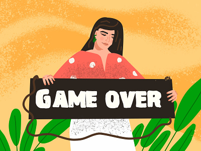 Game over - Finishing vector illustration, girl in flat style adobe illustrator cartoon character flat game over girl illustration line art ui vector