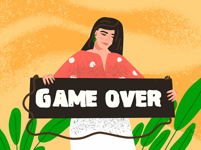 Game over - Finishing vector illustration, girl in flat style