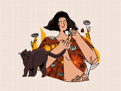 DTIYS girl with cat adobe illustrator cartoon cat character design dtiys flat girl illustration line art manicure ui vector