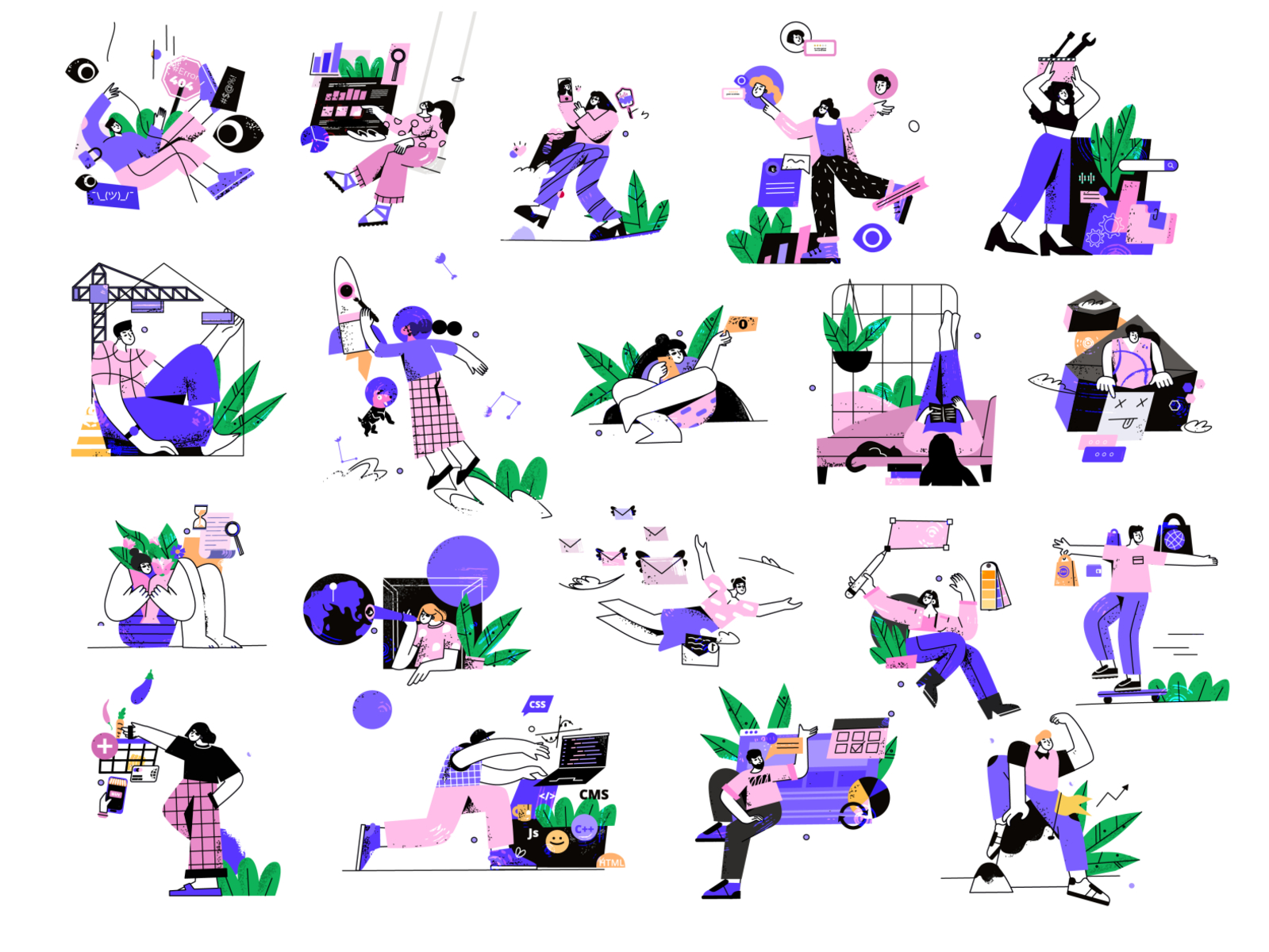 20 set illustrations adobe illustrator cartoon character design flat illustration line art ui ux vector