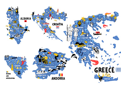 ALL EUROPEAN COUNTRIES DOODLES MAPS adobe illustrator character design doodle flat illustration line art ui