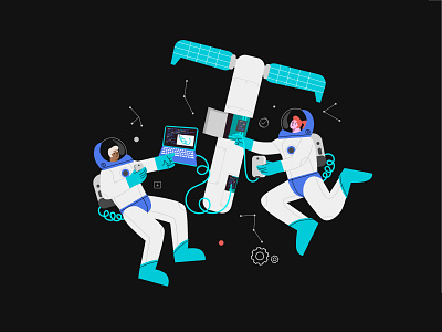 cosmonauts adobe illustrator astronaut cartoon character cosmonauts design flat illustration line art ui