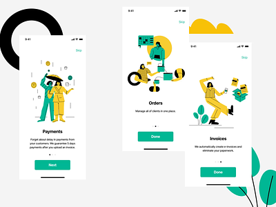 Onboarding animation for Foody part 2 (Supplier) adobe illustrator animation app character characterdesign design flat illustration invoices onboarding orders payments prices security ui
