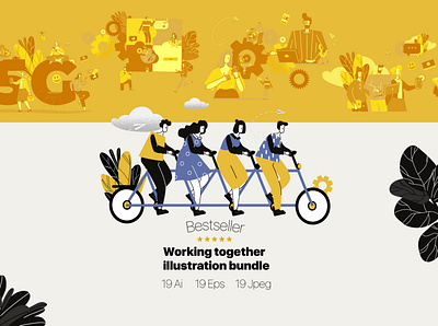 Working together illustrations (flat) adobe illustrator cartoon character creative flat gears illustration line art style teamwork trendy vector