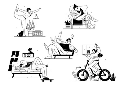 llustrations kit part 3 adobe illustrator cartoon character delivery flat idea illustration line art pets vector working yoga