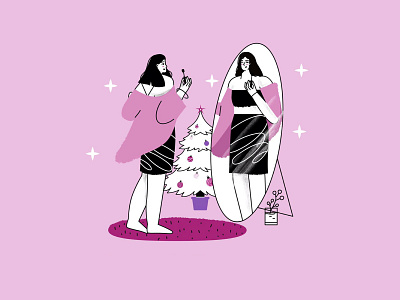 New Year 2021 adobe illustrator cartoon character christmas christmas tree design feminism flat illustration line art new year vector