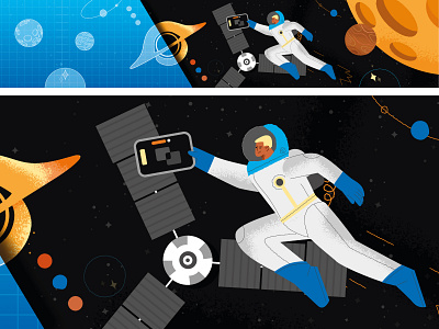 Space adobe illustrator branding character cosmic design developers flat illustration line art planet space ui vector