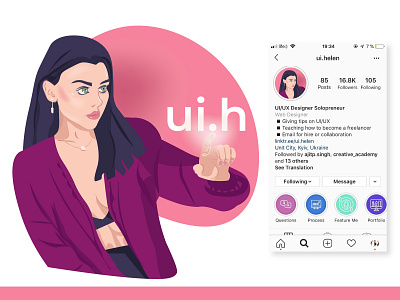 Ui blogger portrait blogger character flat illustration instagram light pink portrait art ui ui ux